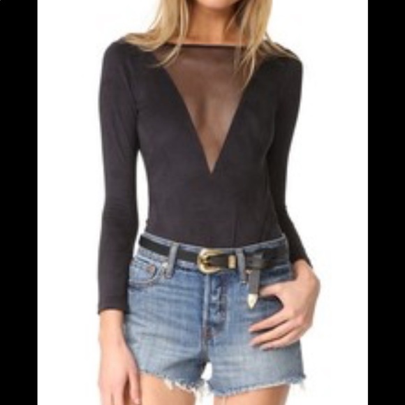 Mesh long sleeve deep v-neck bodysuit main image 1